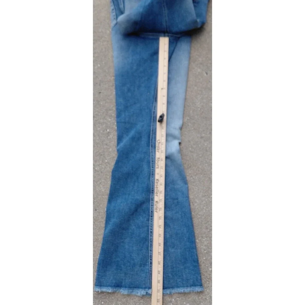 Edgely Flare Jeans Womens 10 Blue Denim High Rise Front Seam Raw Hem Comfort